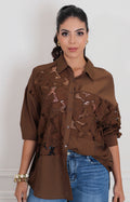 Blusa café con guipiur