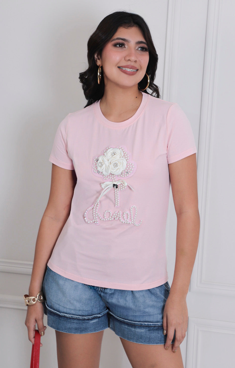 Blusa rosa estampada con perlas - BLUSAS REGULAR Boutiquemirel 
