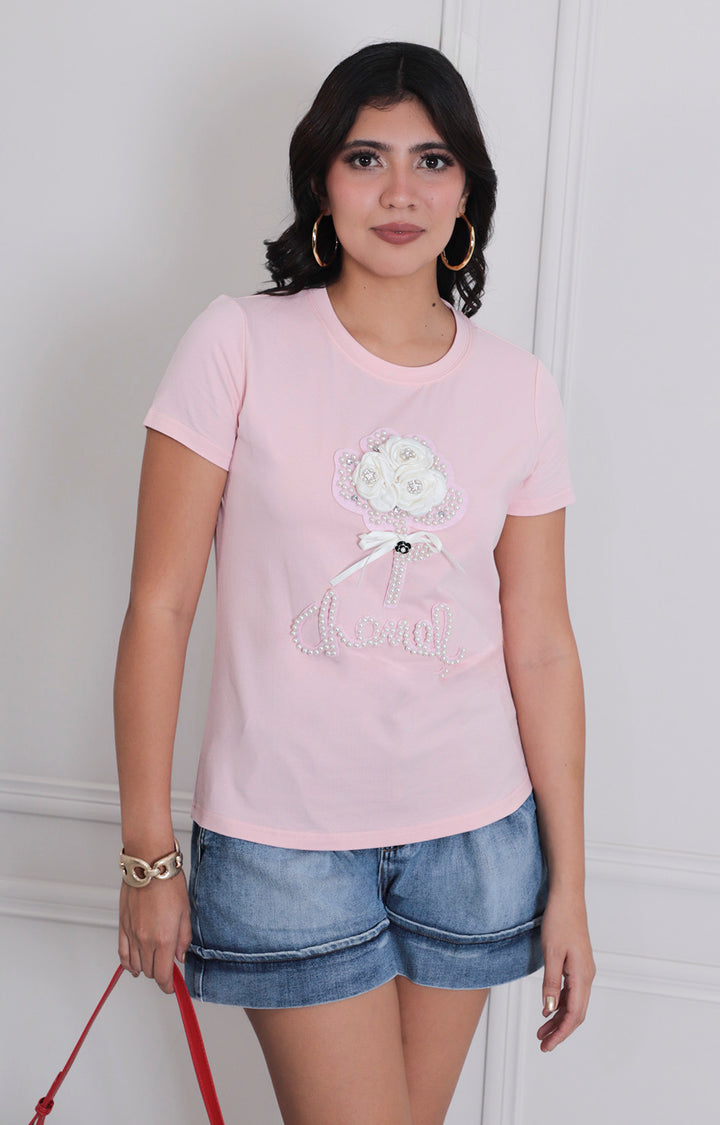 Blusa rosa estampada con perlas - BLUSAS REGULAR Boutiquemirel 