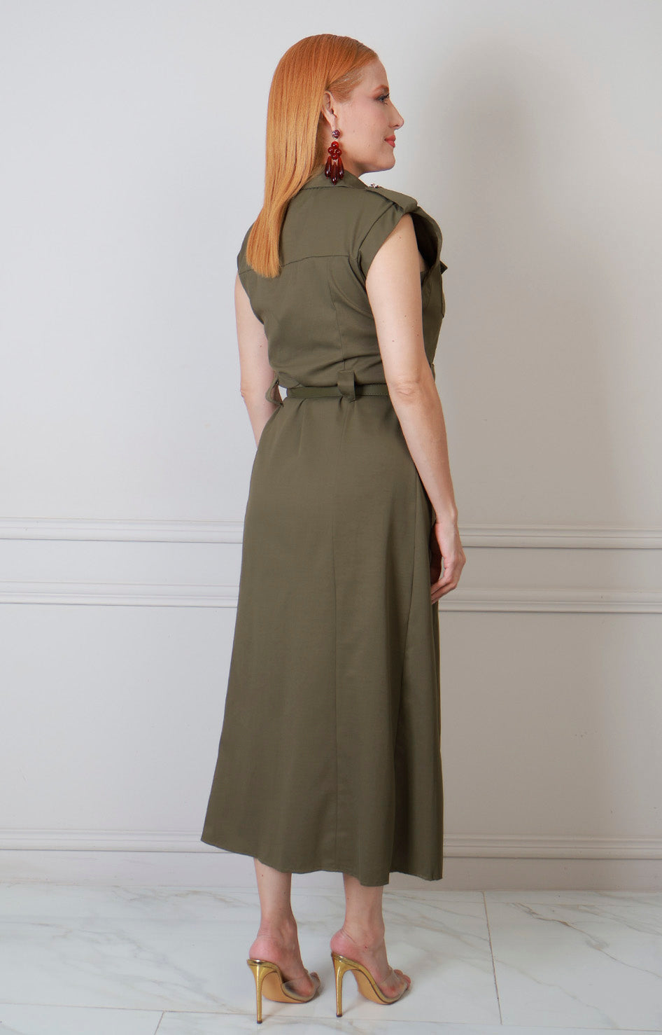 Vestido camisero verde largo sin manga