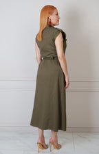 Vestido camisero verde largo sin manga