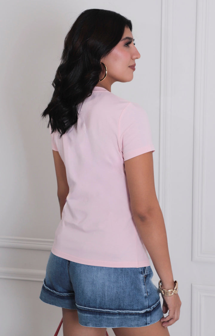 Blusa rosa estampada con perlas - BLUSAS REGULAR Boutiquemirel 