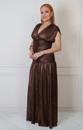 Vestido largo con escote en V y drapeado