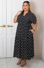 Vestido largo de puntos con cintura elástica