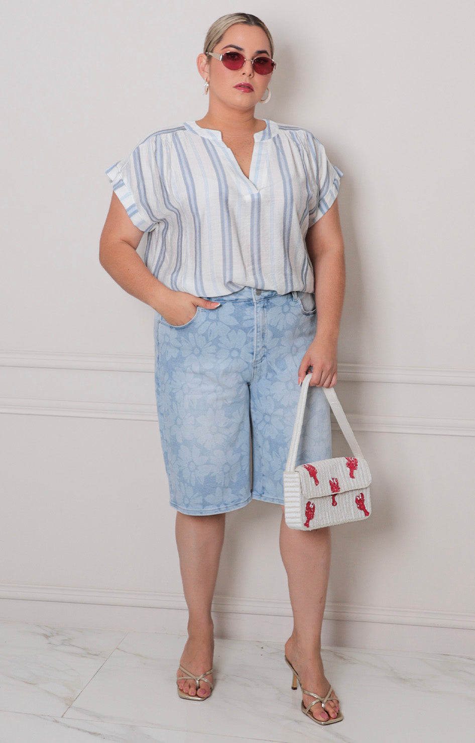 Blusa azul de rayas - BLUSAS CURVY Boutiquemirel 