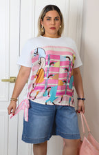 Blusa con estampado geométrico y amarres