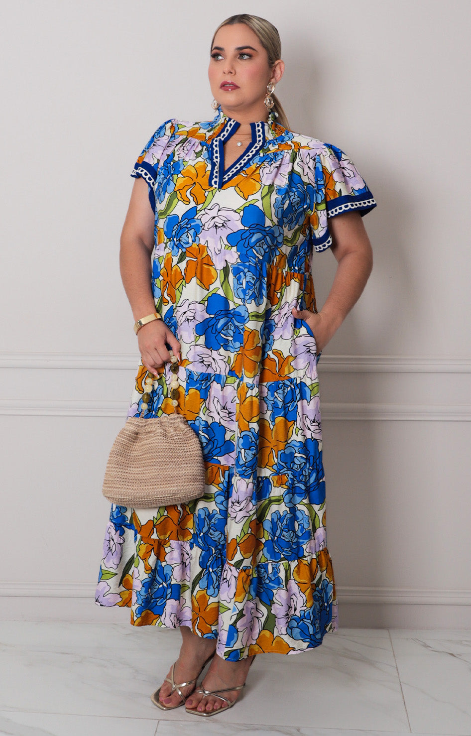 Vestido azul estampado - VESTIDO LARGO CURVY Boutiquemirel 
