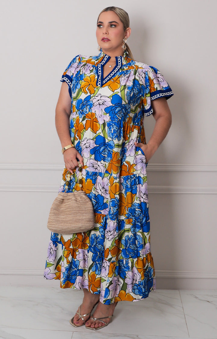 Vestido azul estampado - VESTIDO LARGO CURVY Boutiquemirel 