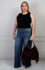 Pantalón de mezclilla curvy azul con brillos, marca Boutiquemirel