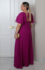 Vestido largo con escote en V y brillos