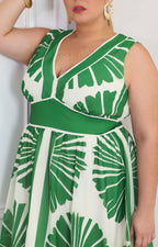 Vestido verde estampado tropical