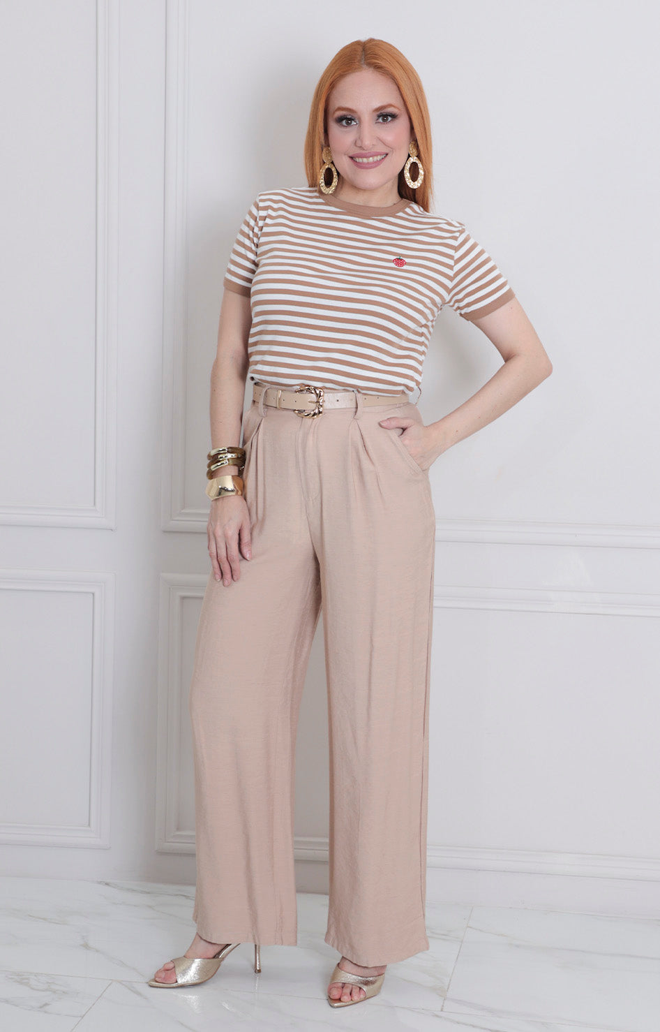 pantalòn beige con cinturòn - PANTALON REGULAR Boutiquemirel 