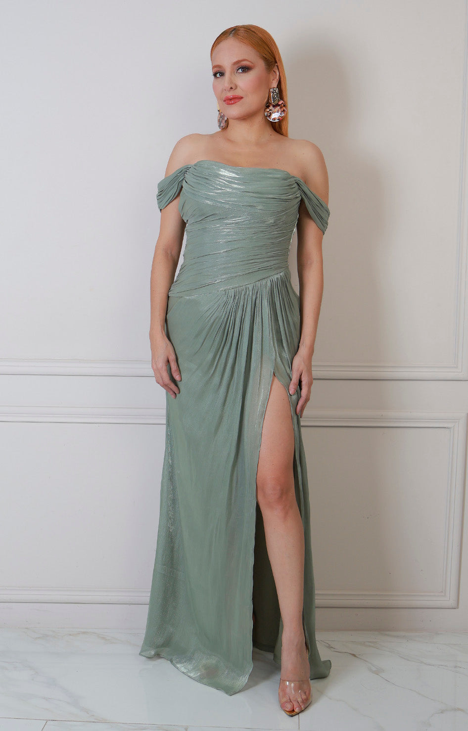Vestido largo verde drapeado