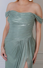 Vestido largo verde drapeado