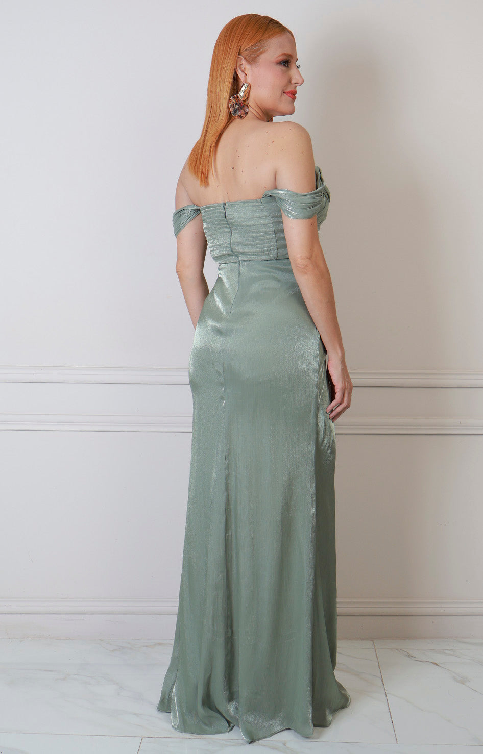 Vestido largo verde drapeado
