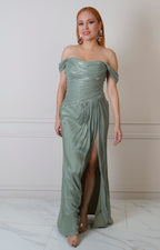 Vestido largo verde drapeado