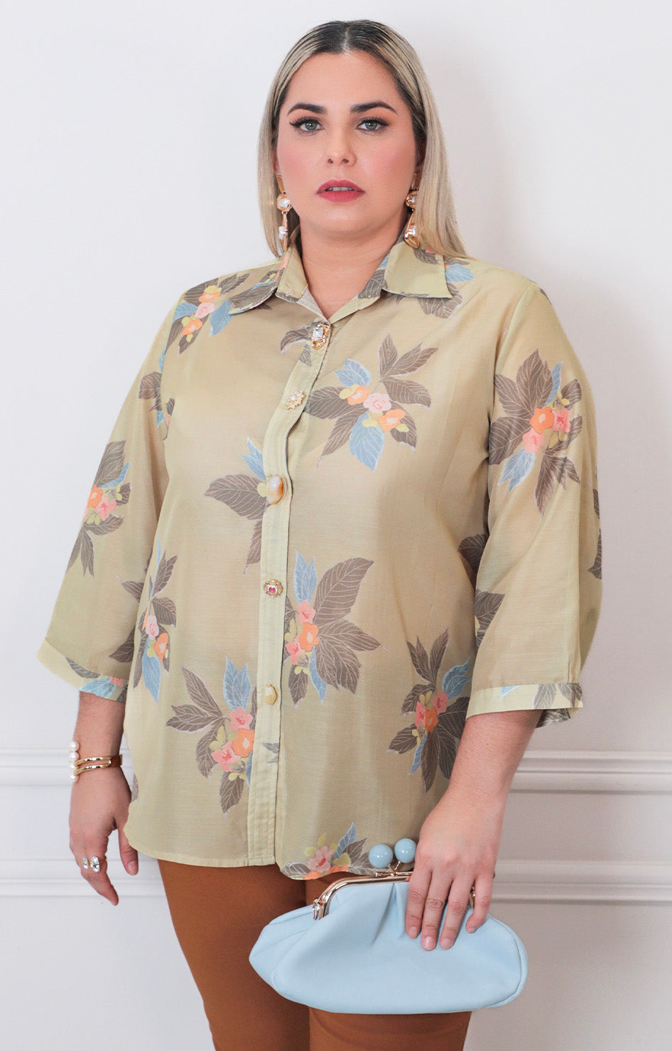 Blusa beige estampada - BLUSAS CURVY Boutiquemirel 