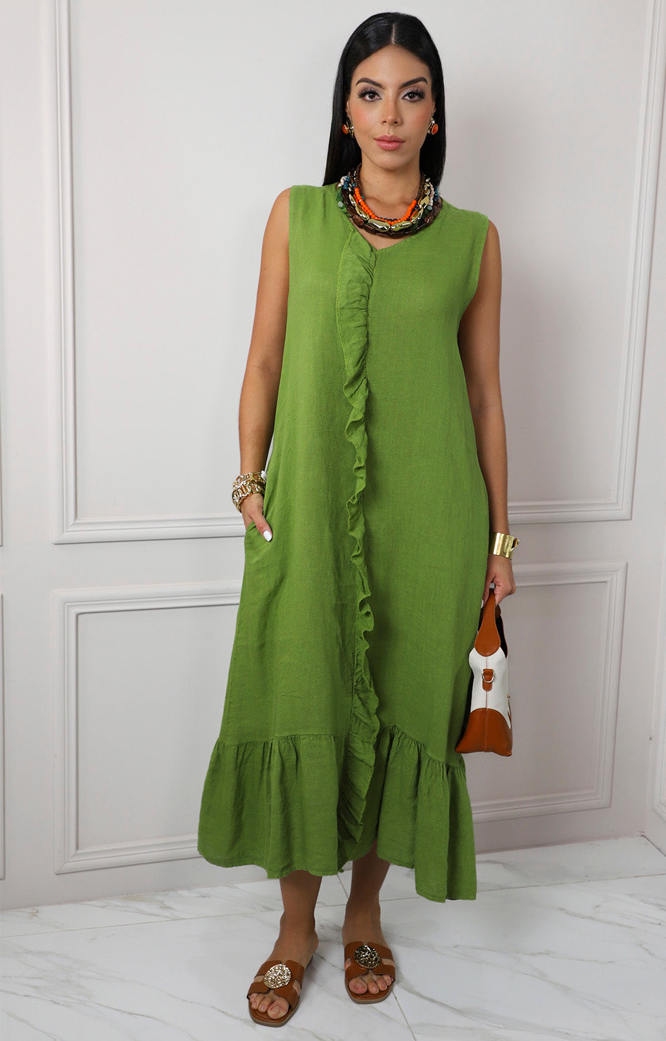 Vestido verde con olán