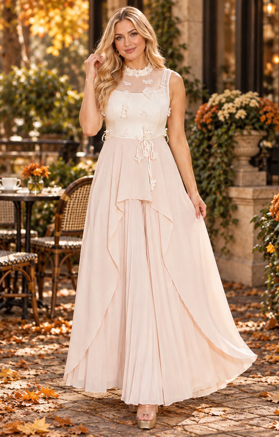 Palazzo beige plisado