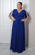 Vestido largo con escote en V y brillos
