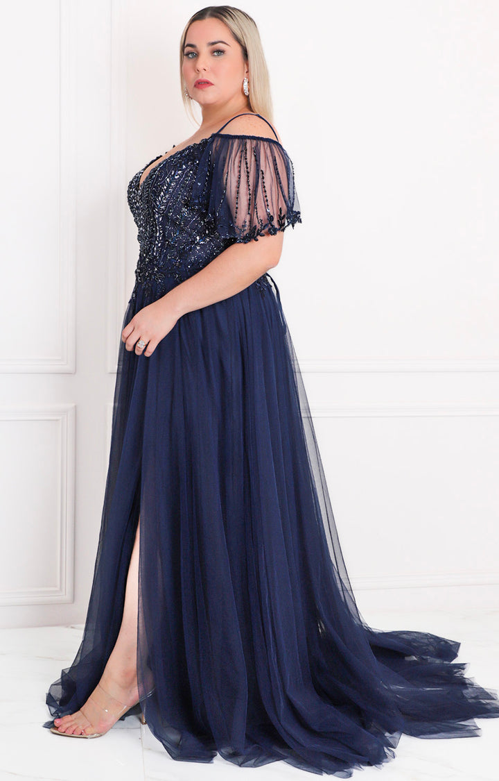 Vestido de gala con tul y pedrería - VESTIDO LARGO CURVY Boutiquemirel 