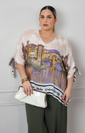 Blusa con estampado de paisaje y lazos