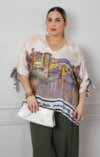 Blusa con estampado de paisaje y lazos