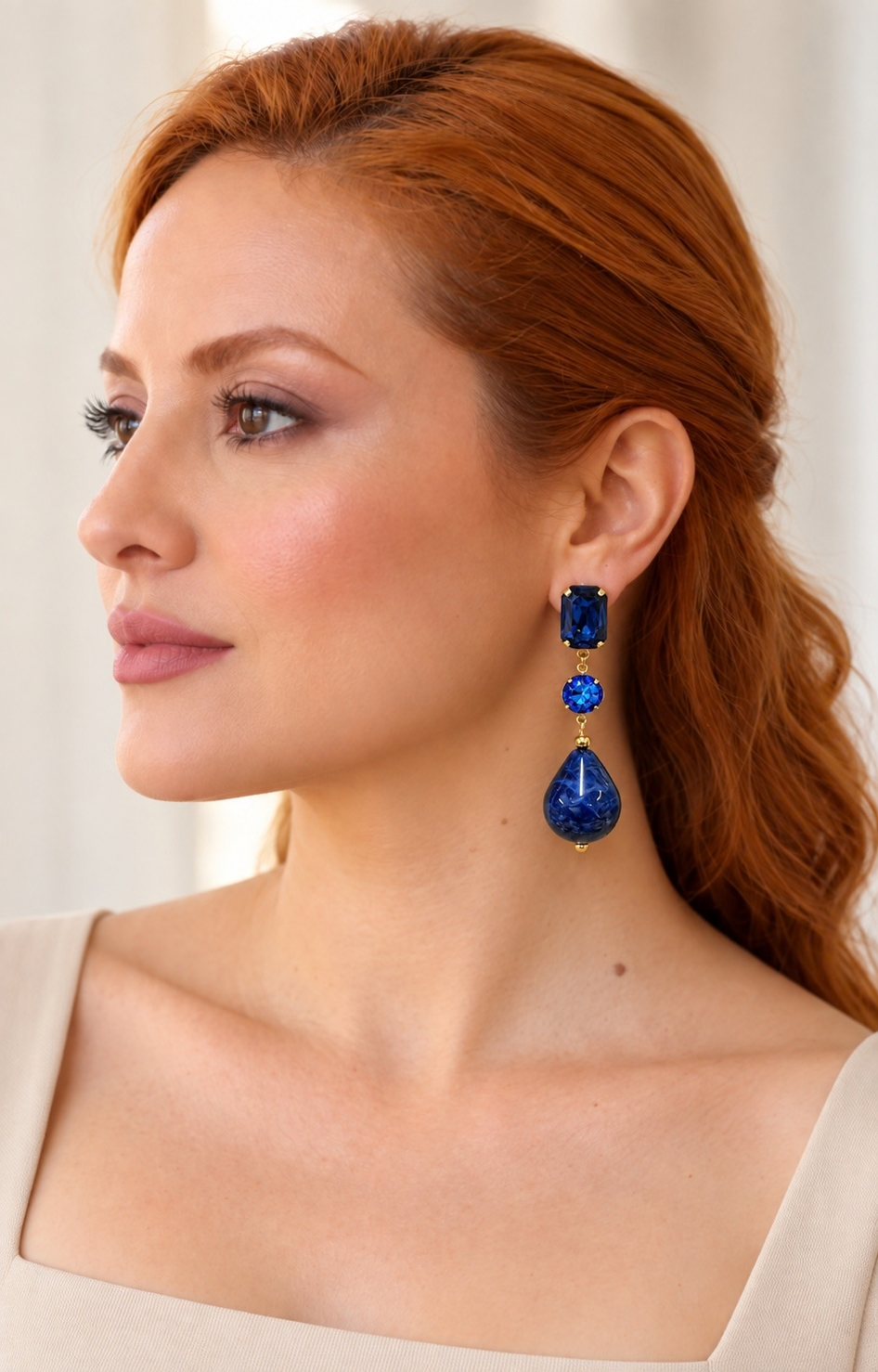 Aretes colgantes largos con cristales