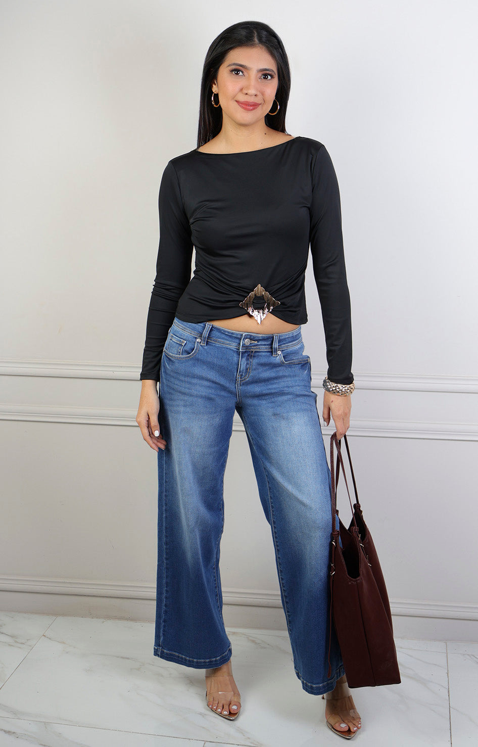 Pantalón azul de mezclilla pierna ancha