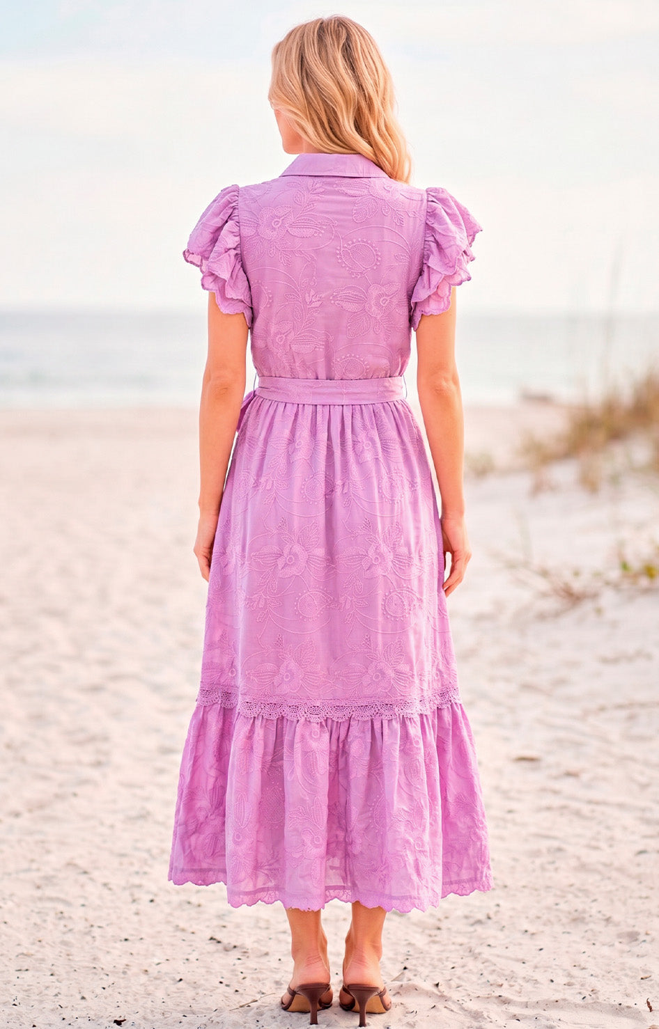 Vestido lila con bordado - VESTIDO LARGO REGULAR Boutiquemirel 