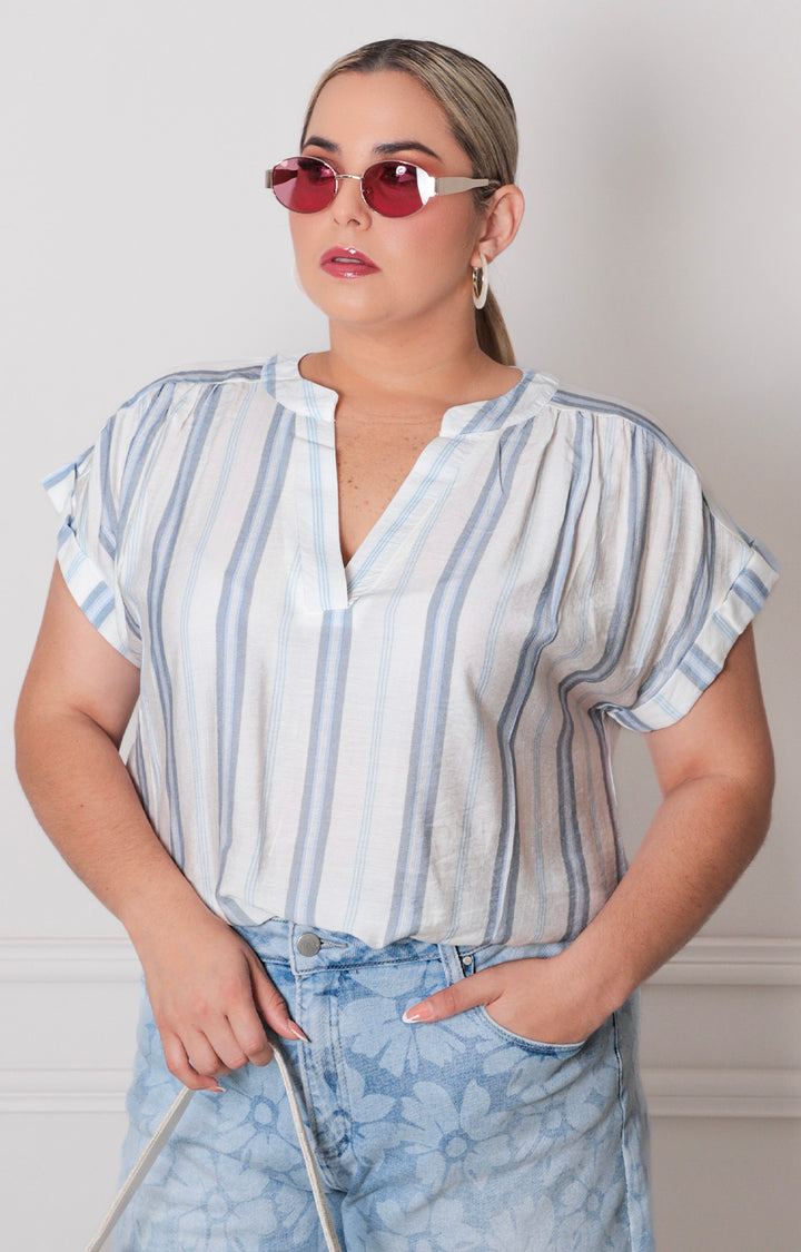 Blusa azul de rayas - BLUSAS CURVY Boutiquemirel 