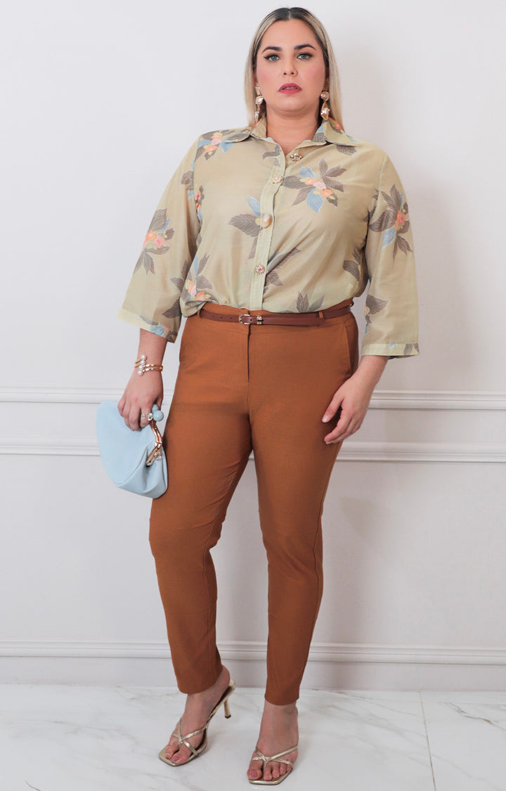 Pantalòn cafè con cinturòn - PANTALON CURVY Boutiquemirel 