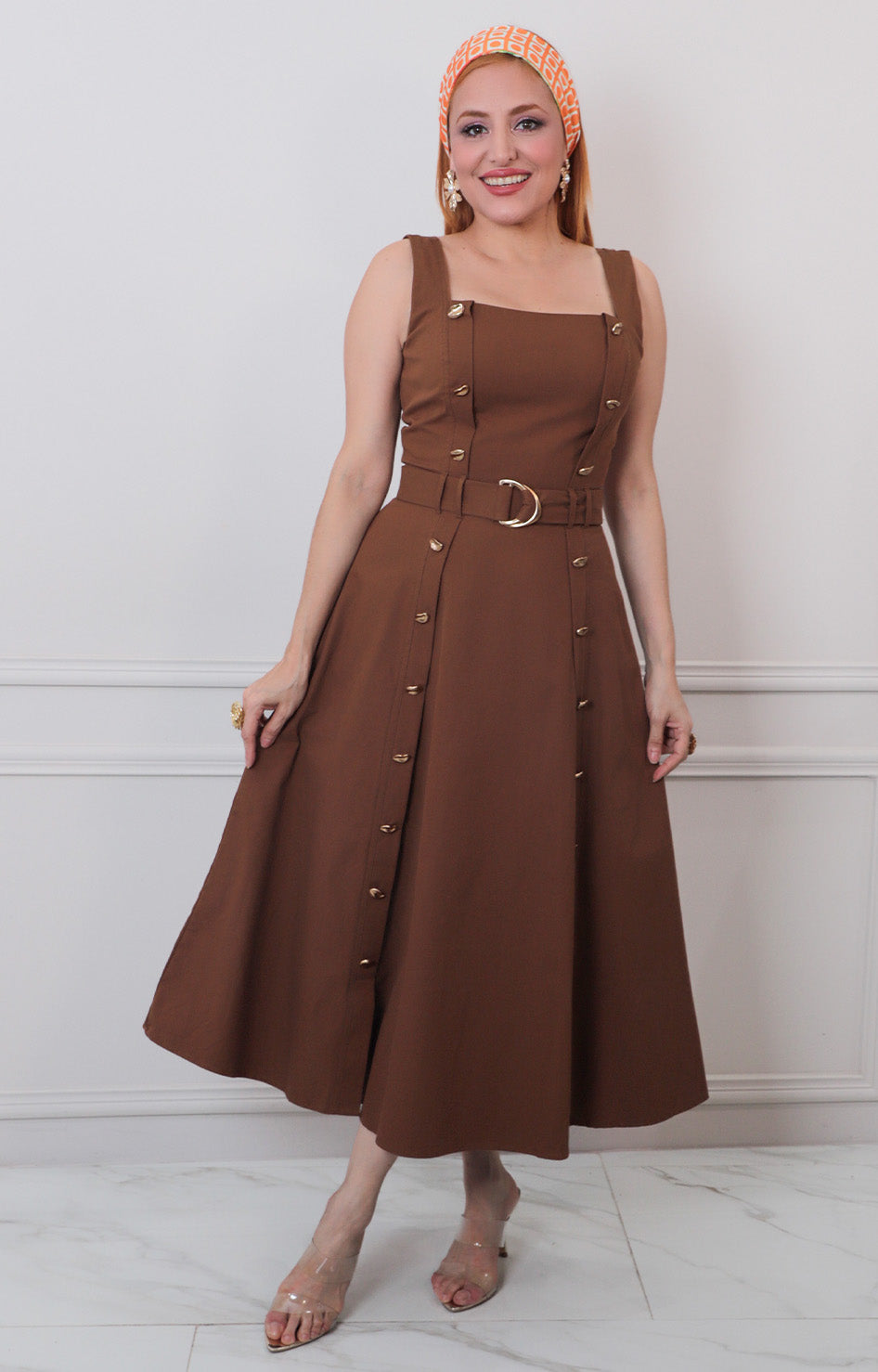 V*4-26*TOMATO*FD2114*CAFE - VESTIDO LARGO REGULAR Boutiquemirel 