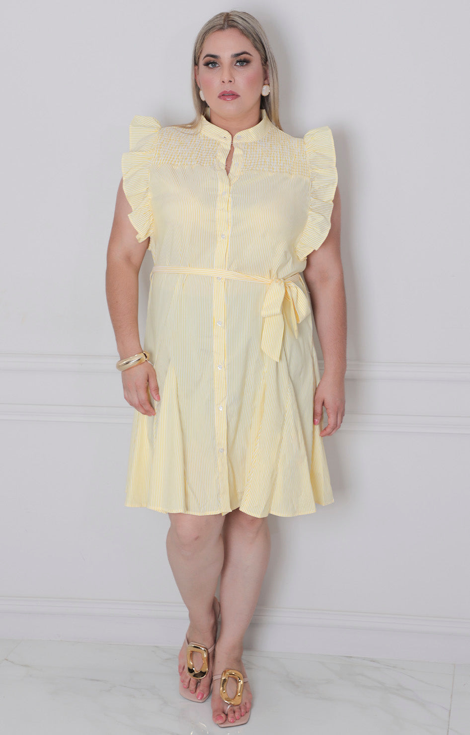 Vestido con lazo y botones frontal - VESTIDO CORTO CURVY Boutiquemirel 