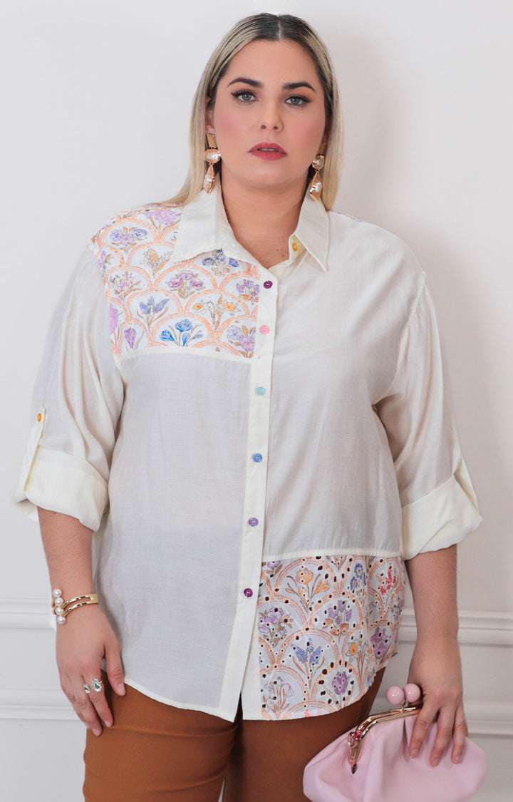 Blusa beige estampada - BLUSAS CURVY Boutiquemirel 
