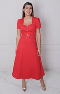 Vestido rojo con cinturòn - VESTIDO LARGO REGULAR Boutiquemirel 