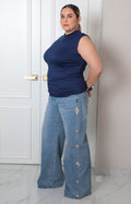 Pantalón de mezclilla con aplicaciones