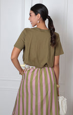 Blusa verde con drapeado en cintura