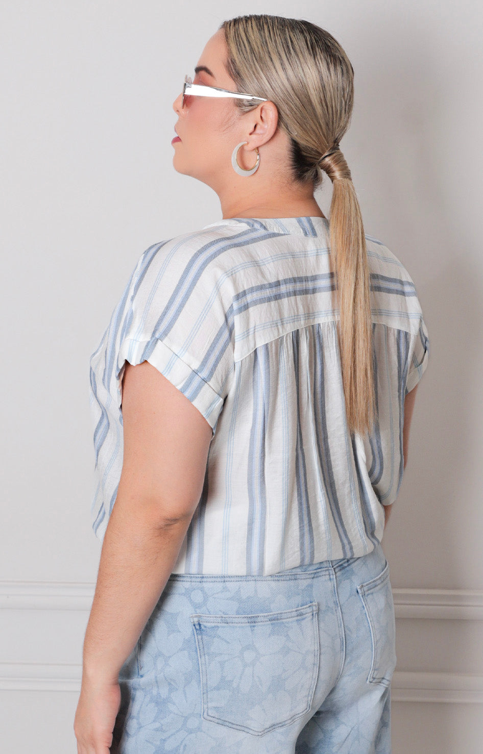 Blusa azul de rayas - BLUSAS CURVY Boutiquemirel 