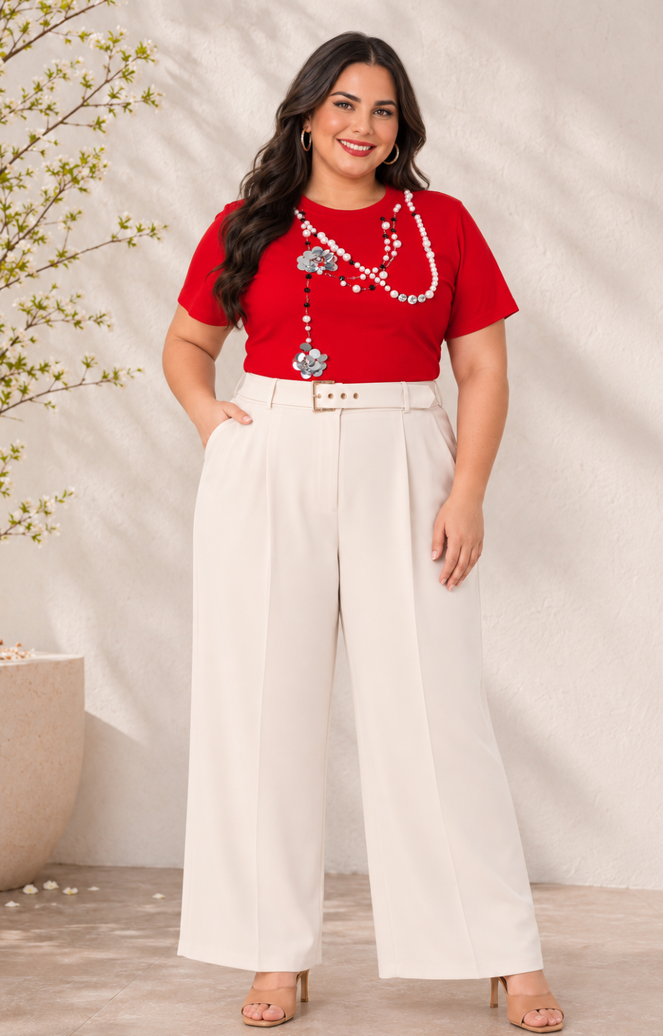 Pantalón liso con cinturón