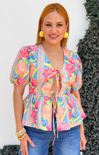 Blusa estampada con manga tipo globo - BLUSAS REGULAR Boutiquemirel 
