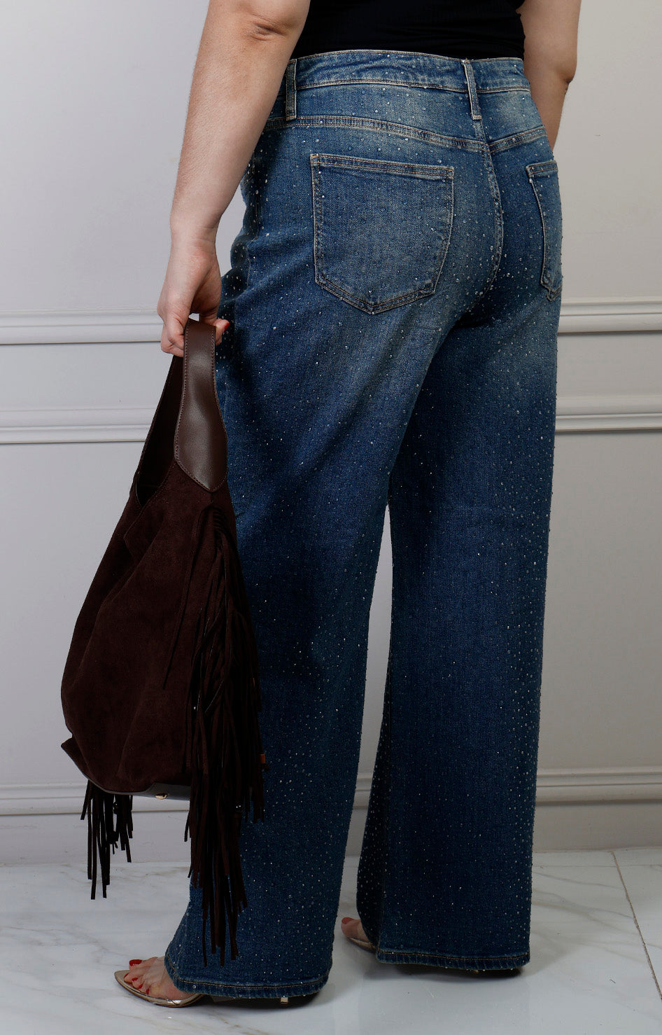 Pantalón de mezclilla azul con brillos, corte curvy, de Boutiquemirel