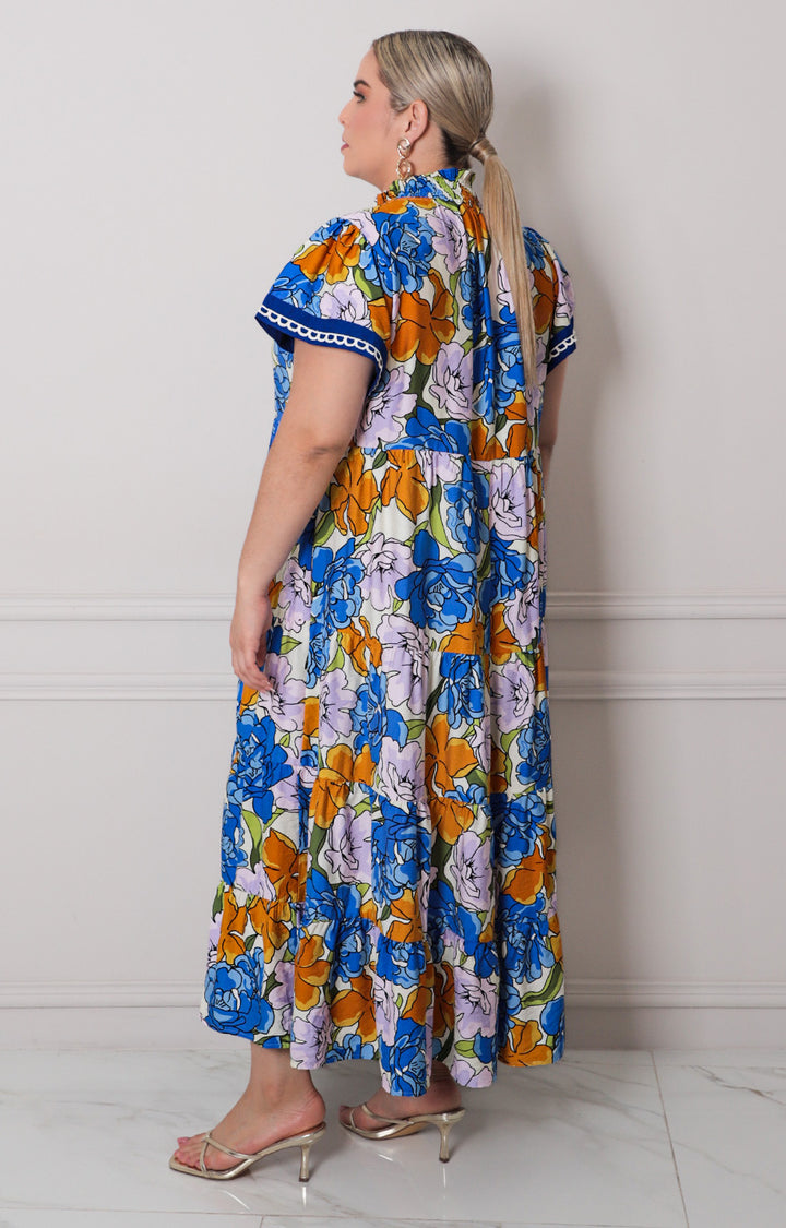 Vestido azul estampado - VESTIDO LARGO CURVY Boutiquemirel 