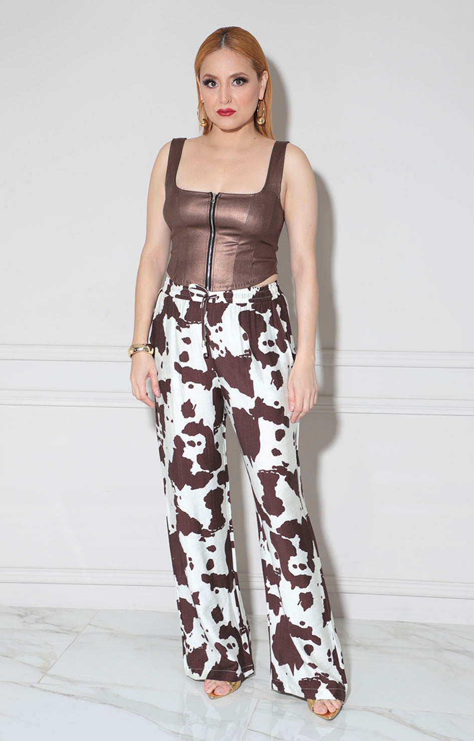 Blusa top café metálico