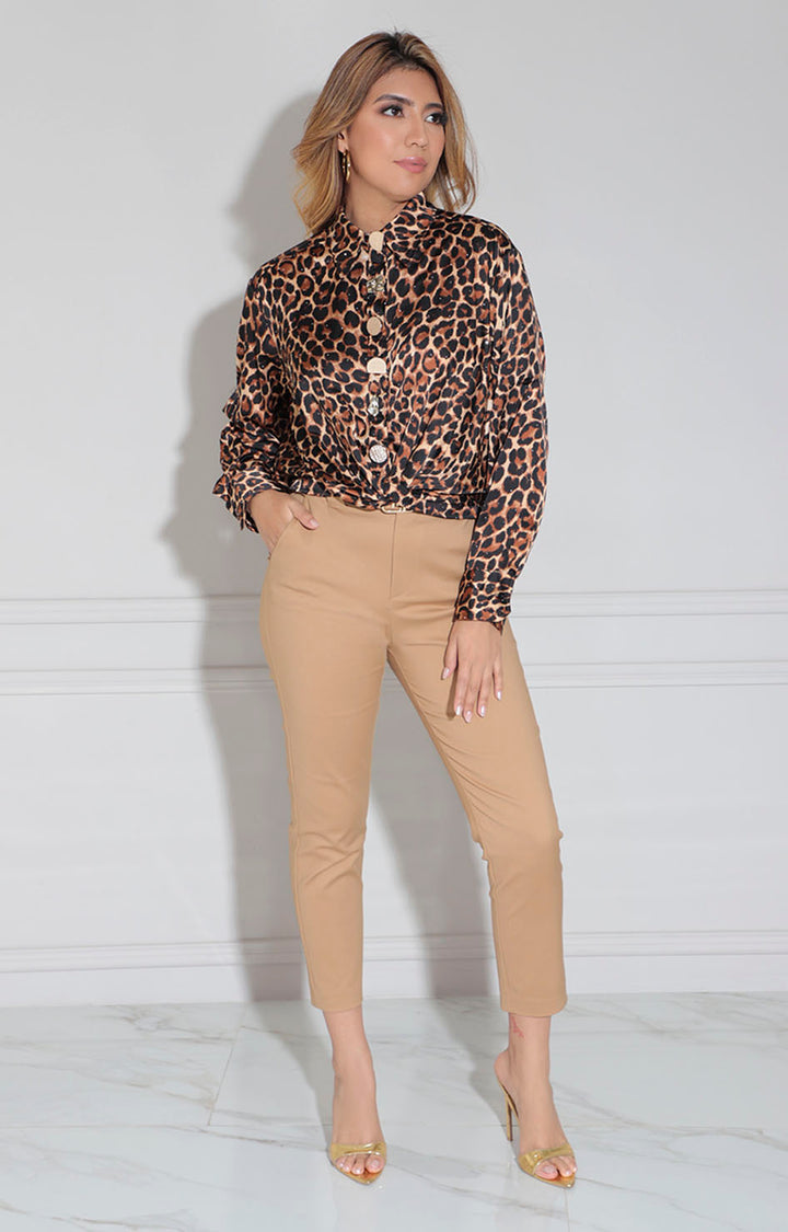 Blusa café satinada