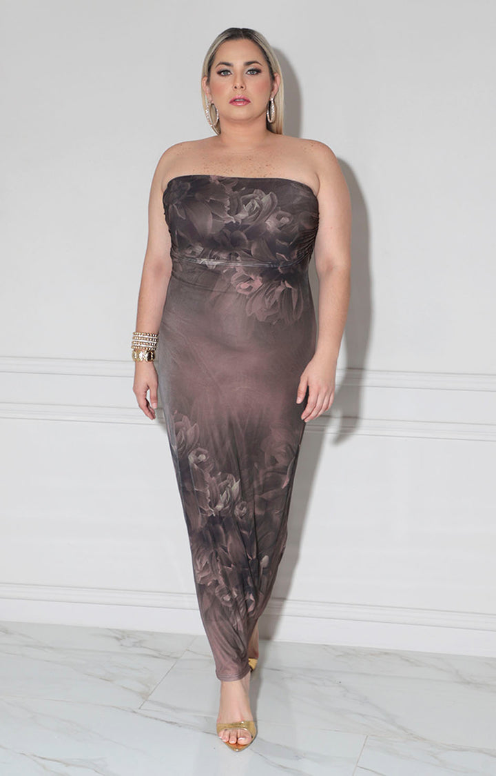 Vestido café strapless