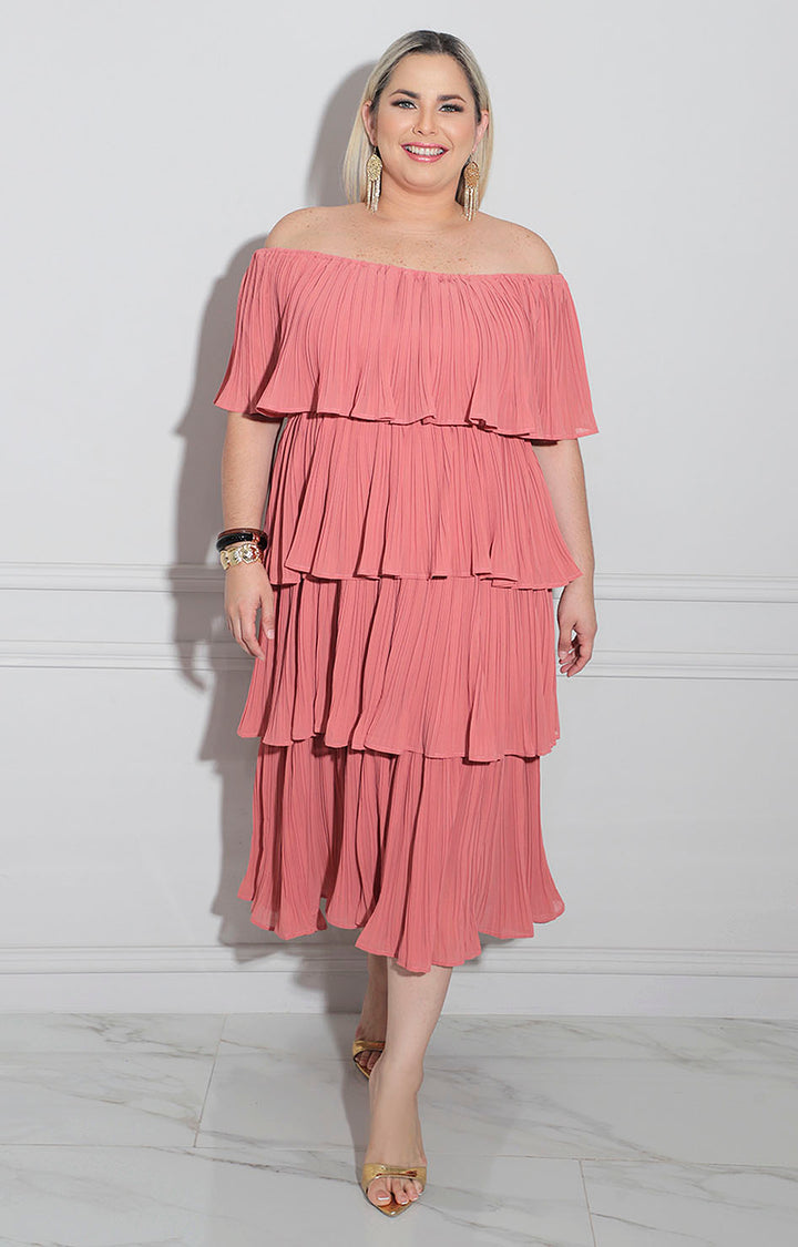 Vestido rosa plisado