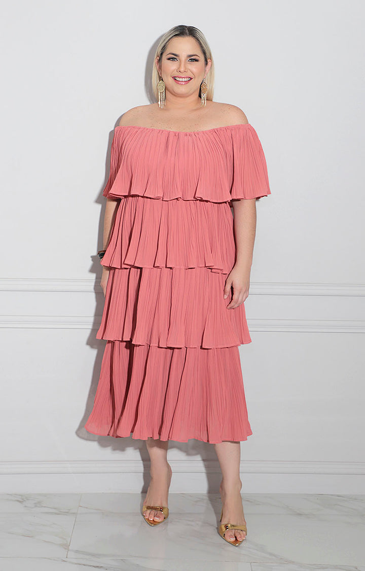 Vestido rosa plisado