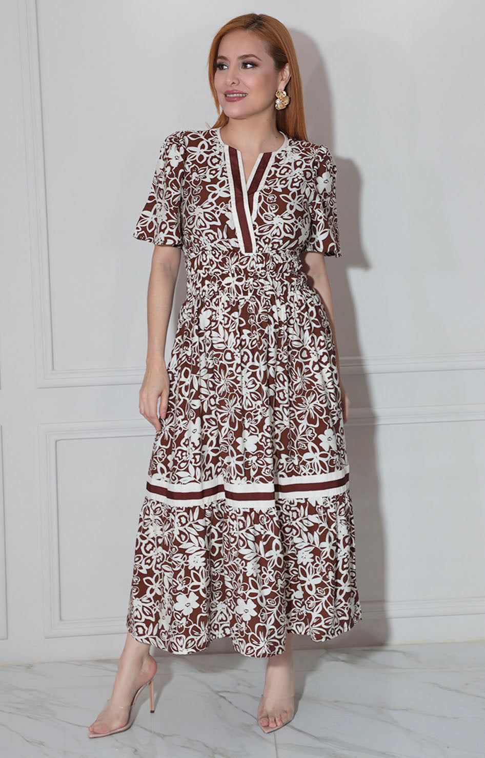 Vestido café estampado - VESTIDO Boutiquemirel 