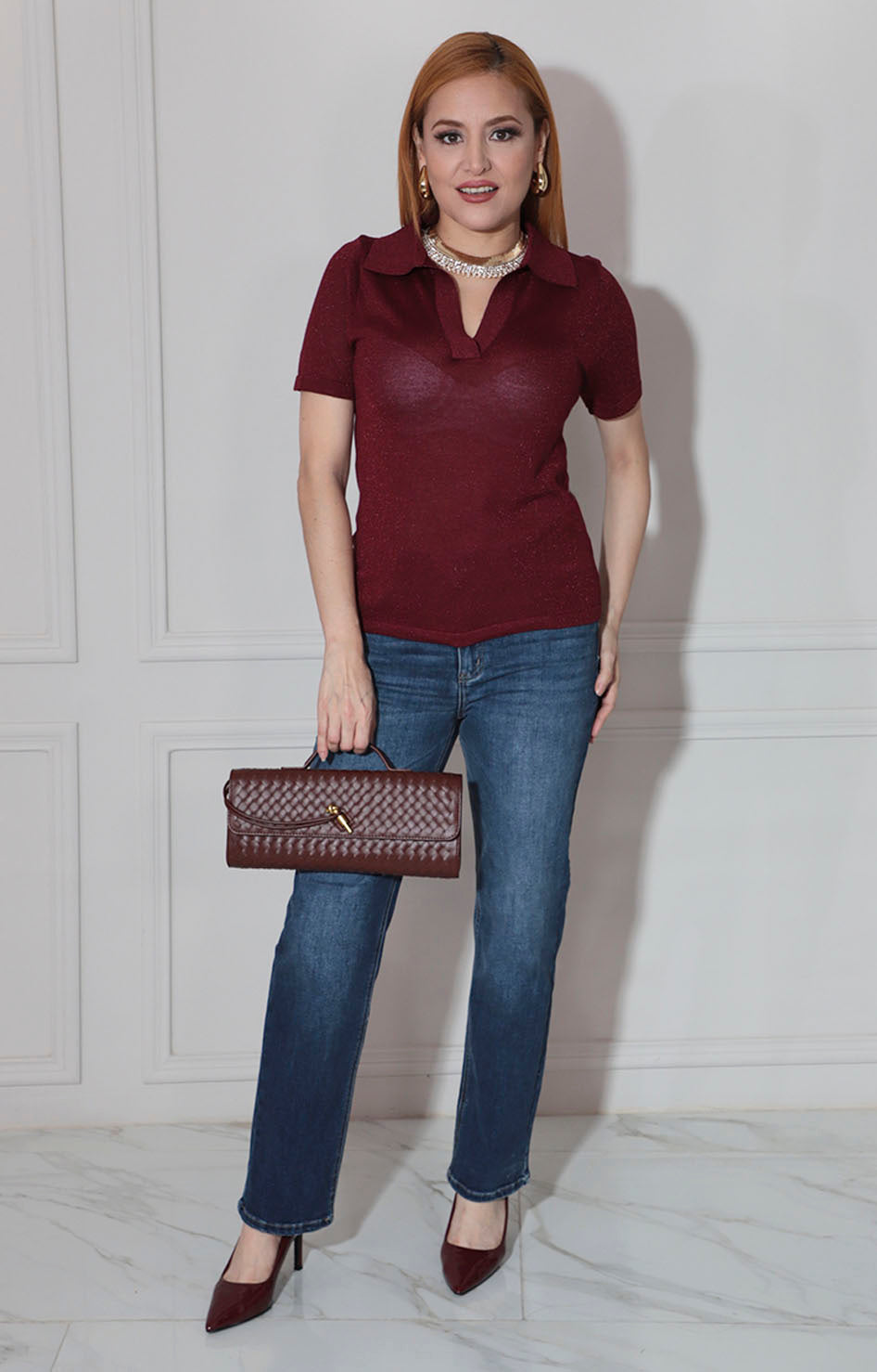 Blusa vino brillosa - BLUSA Boutiquemirel 